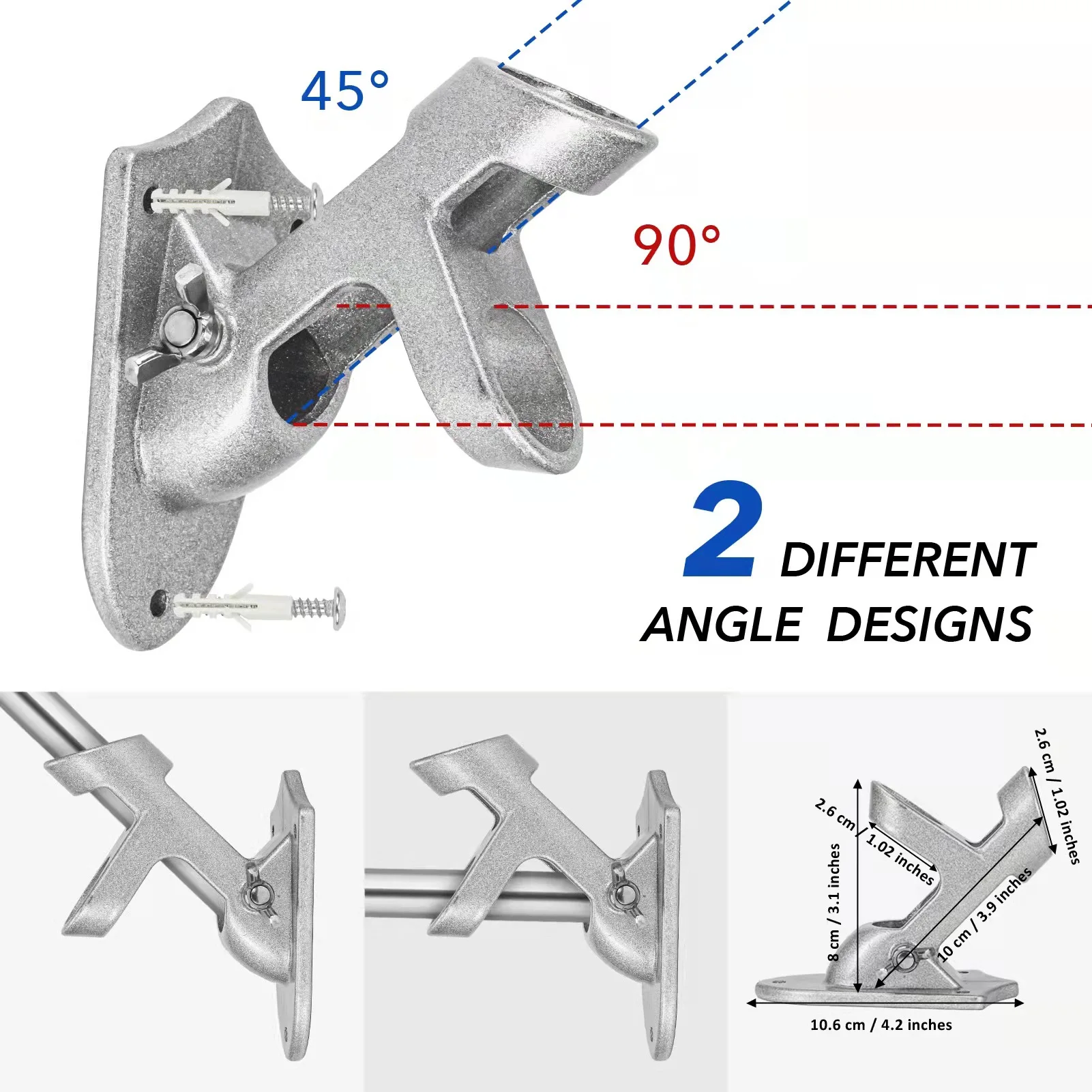 Factory Supply Heavy Duty House Flag Pole Holder Bracket 2.6CM Diameter Silver Color Aluminum Alloy Flag Wall Hanging