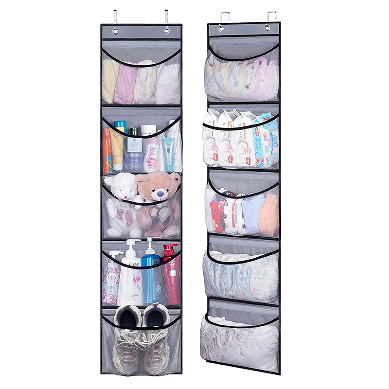 Wardrobe Bedroom Hanging Door Organizer for Toys Clothes Over The Door Organizer Storage with 5 Mesh Pockets and 2 Hooks