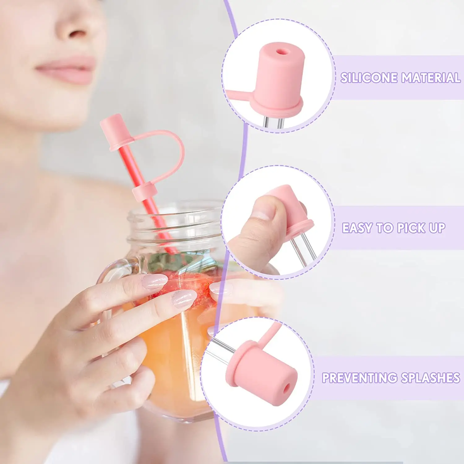 reusable  straw toppers Food grade silicone straw cap