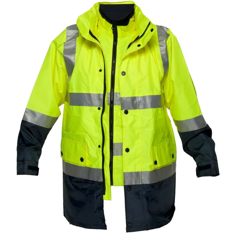 High Visibility Yellow / Navy Construction Traffic Waterproof 3 In 1 Hi Vis Reflective Safety Uniform Workwear Work Jacket