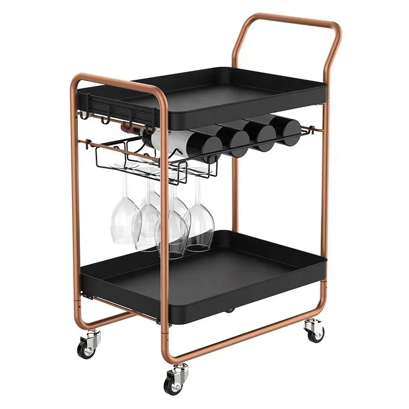 Easy Assemble Utility Stylish 2 Tier Metal Serving Cart Tier Home Metal Luxary Wine Storage Food Trolley For Bar