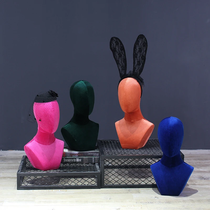 Wholesale Custom Color Fabric Covered Mannequin Head Black Wig Display Pin Foam Styrofoam Velvet Mannequin Head for Wigs