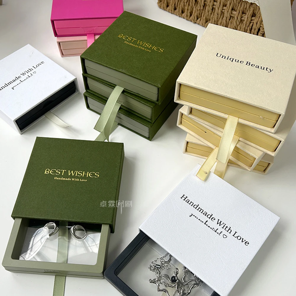 Custom Logo Drawer Sliding Ring Earring Necklace Jewellery Package Paper Cardboard PE Film Gift Packaging Jewelry Boxes
