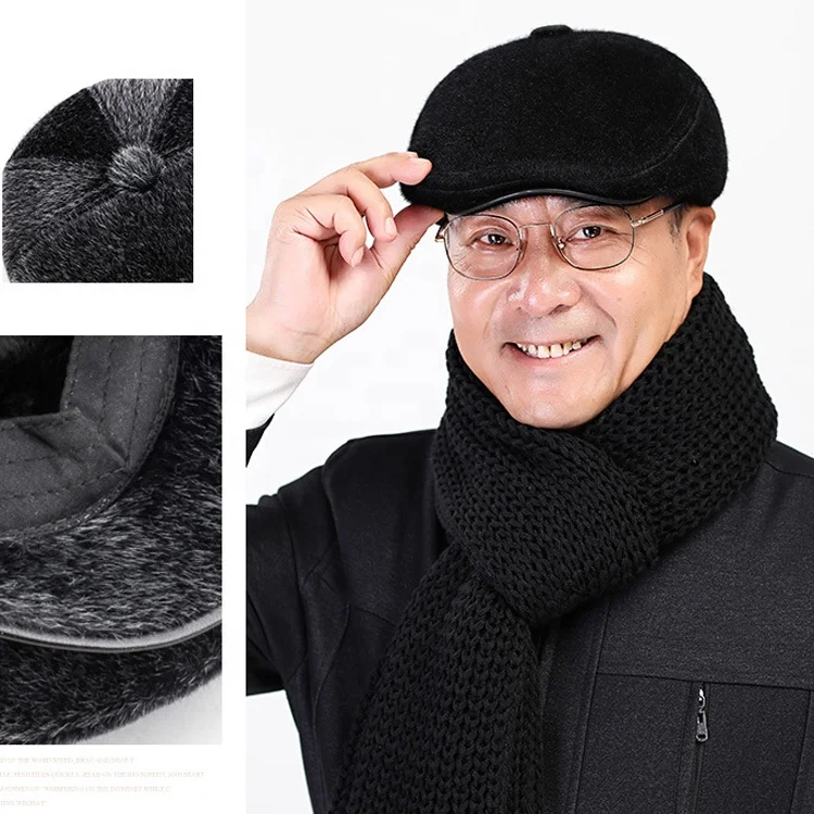 MIO Autumn and Winter Old Man Hat Imitation Mink Beret Senior Duck Tongue Fur Ivy