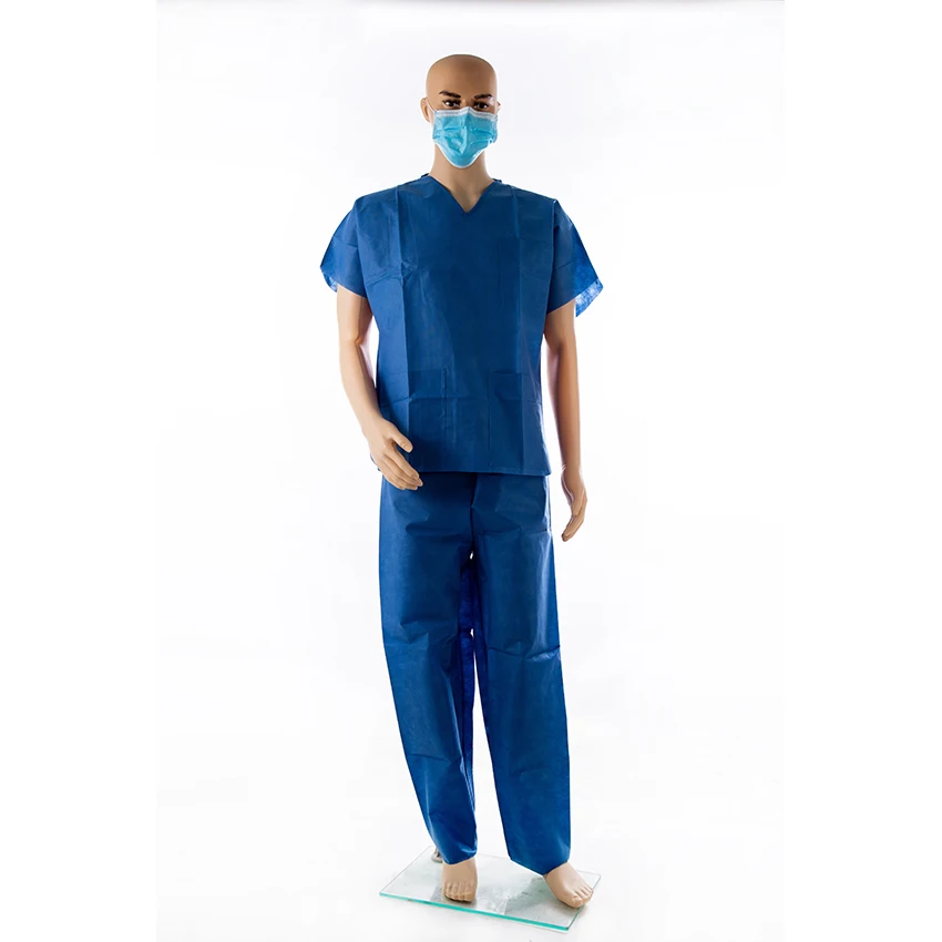 Disposable NonWoven Dark Blue Fabric Medical Use Scrub Suit