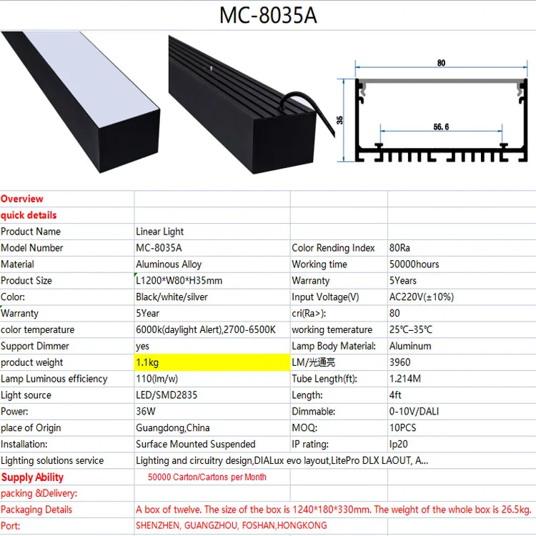120cm surface mounted LED line light bar creative linear long strip office corridor lamp ceiling & hanging line lamp