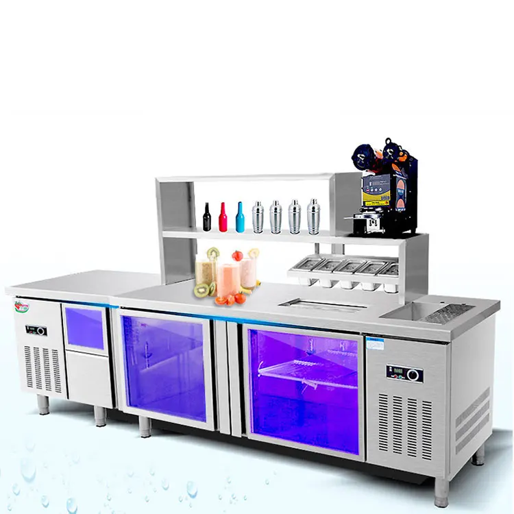 Coffee Shop Bubble Tea Bar Cabinet Counter with Sink/Custom Stainless Steel Restaurant Cocktail Work Station Cabinet Factory