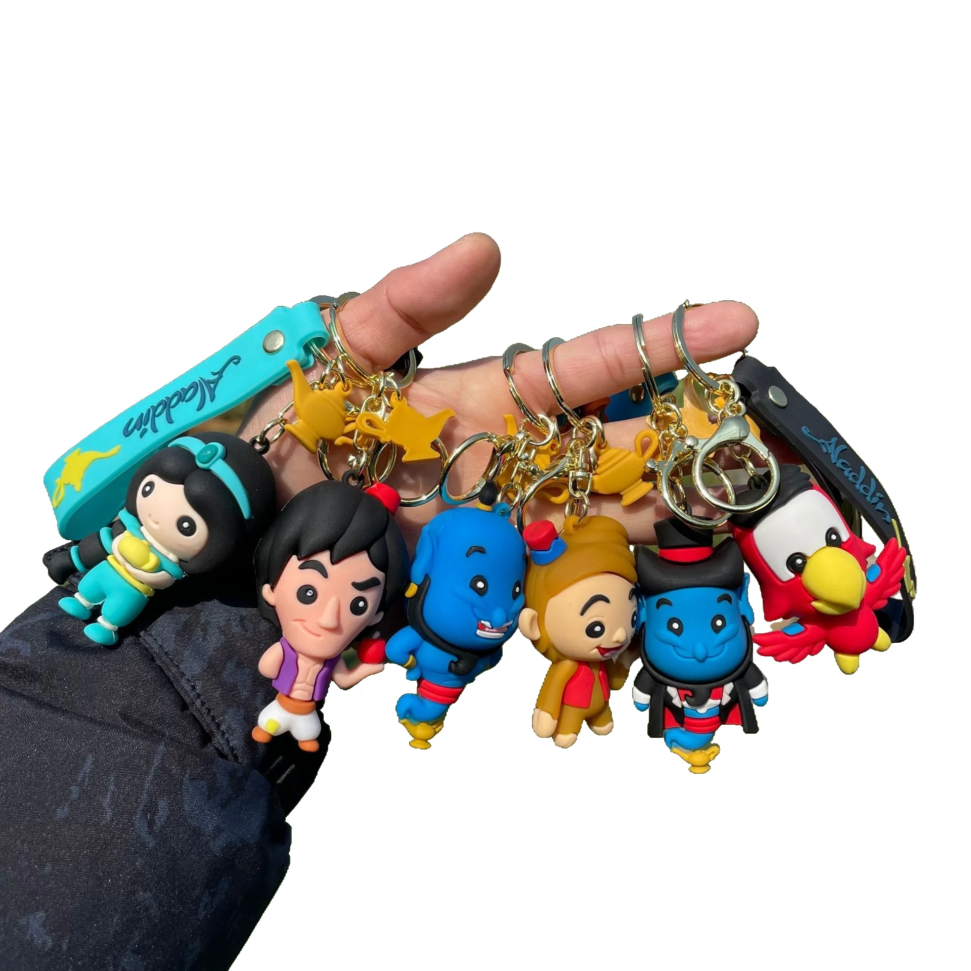 Magical Comedy Animated film Aladdin Magic Lamp Toy Keychain Wholesale PVC Anime KeyChain Accessories Cartoon small gift pendant