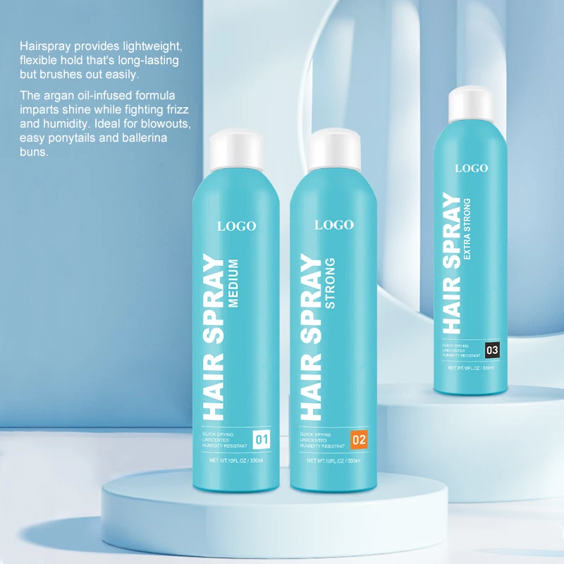 Factory OEM private label hair hold spray with argan oil quick dry and no sticky hair texture spray
