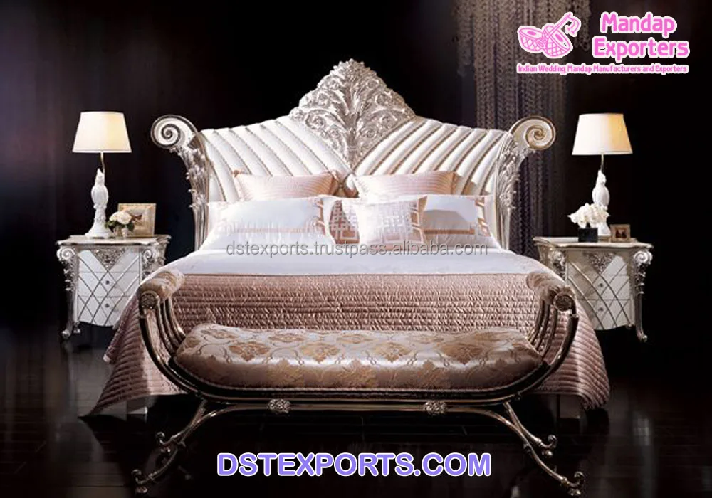 Дизайнерская Резная Кровать ручной работы с тумбочками королевская большого размера Глянцевая Золотая мебель для