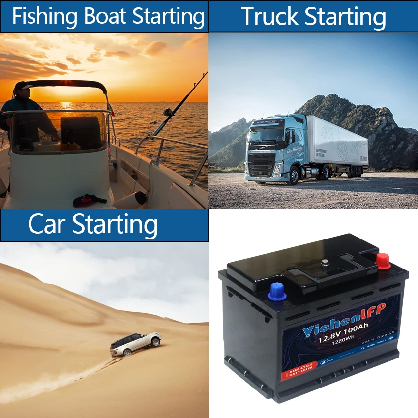 Waterproof 12V 100ah Cranking Amps LiFePO4 Lithium Ion Battery CCA1100 with Bluetooth