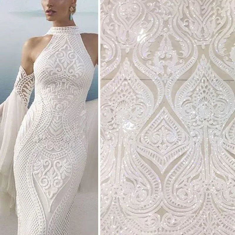 LH high quality embroidery mesh lace fabric french sequin embroidery fabric for party wedding bridal dress