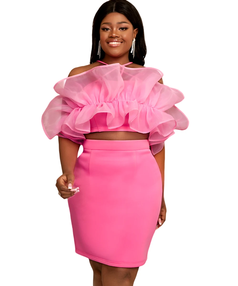 2024 Latest Summer Sexy Strappy Tank Blouse Mini Skirt Club 2 Pieces Set