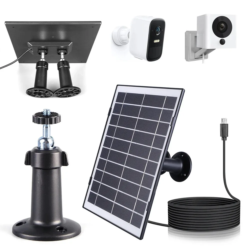 8W Dual Bracket Solar Panel Type-C/DC5521/Micro USB for Doorbell Security Camera Monitoring Systems Charging