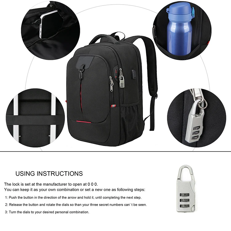2818 High quality Customized bag portable waterproof Oxford anti theft Business travel school bags laptop backpacks 17 inch