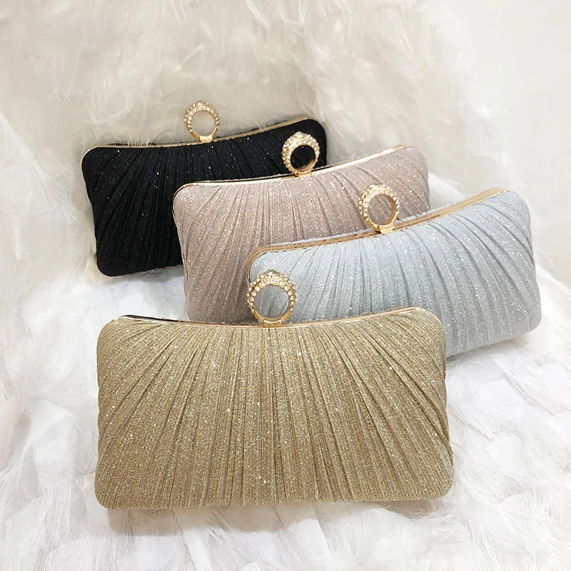 Designer Pleated Polyester square Ladies Wedding Clutch Bags
