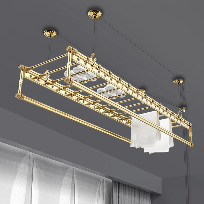 Balcony Outdoor Hand Clothes Rack Hangers Aluminium Alloy Manual Lifting Ceiling Clothes Drying Rack