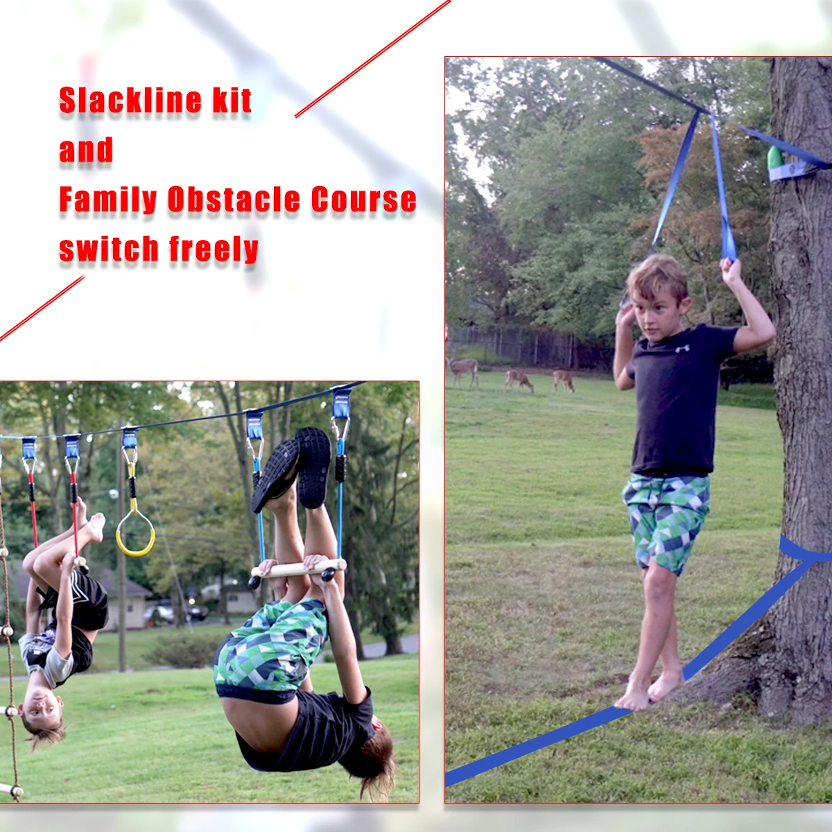 Gentle Booms Sports 36ft 40ft 45ft 50ft 56ft Slackline Monkey Bar Kit Ninja  Slackline Line Obstacles for Kids