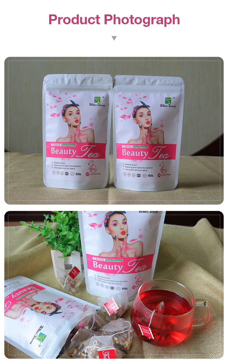 7-Day Organic Detox Herbal Beauty Tea Vegan Dietary Slimming Supplement Skin Glow Whitening Effects Bagged Tea Leave Instruction