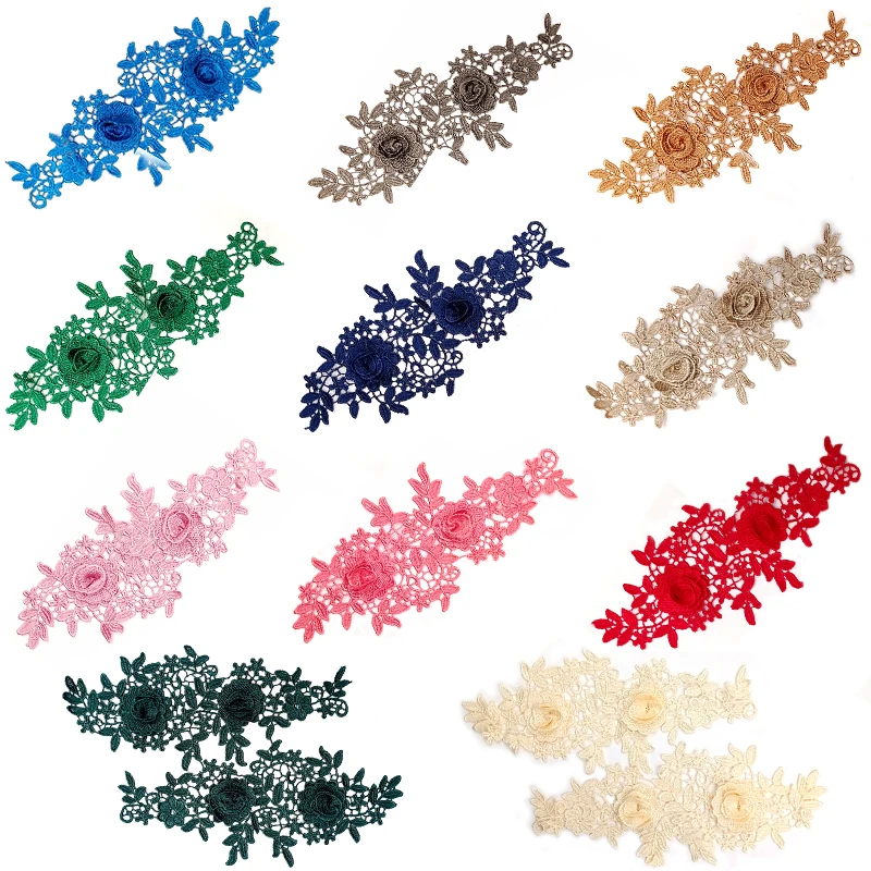 Flowers Embroidery Lace Diy Fashion Accessories Applique Patches Design Custom Hollow out 3D Polyester Heavy decals