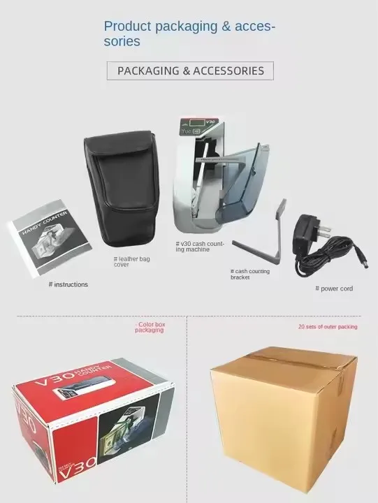 V30 Mini Portable Money Counter Handy LED Display Cash Bill Banknote Currency Counting Machine