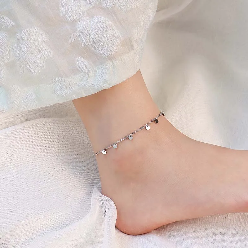 18k Gold Plated Stainless Steel Round Charm Anklets For Women Tarnish Free Foot Beach Jewelry