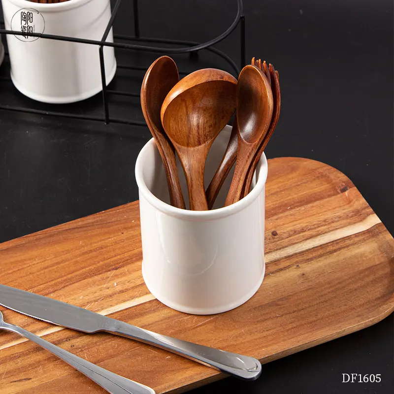 Kitchen accessories new products 2024 modern luxury ceramic utensils holder with iron rack