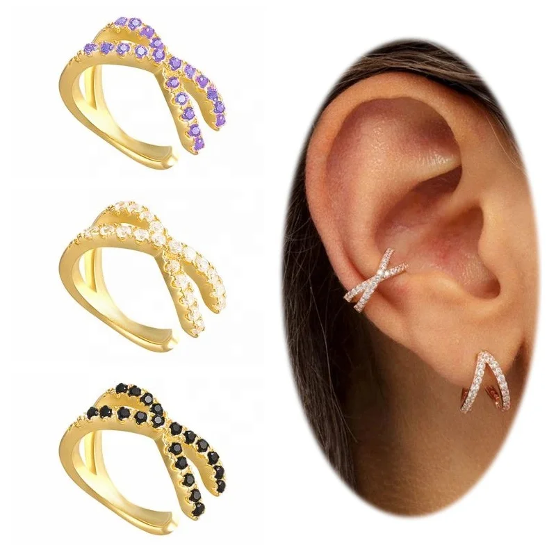 Stainless Steel Charming Zircon Clip On Earrings Gold ear cuff Without Piercing Jewelry
