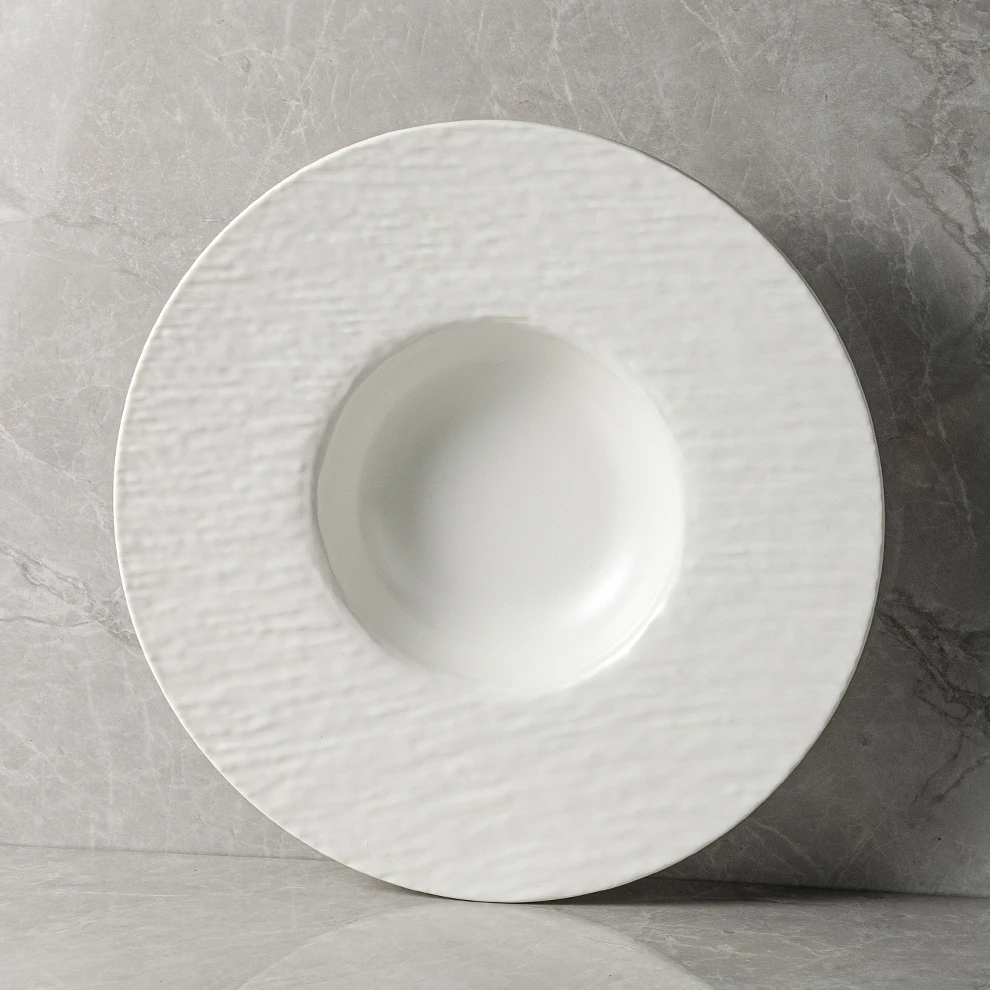 JiuJiuJu White Glacier Coupe Soup Salad Noodle Porcelain Plate Round 11 Inch Larger Tableware Dishes Plato Designer Dinner Plate