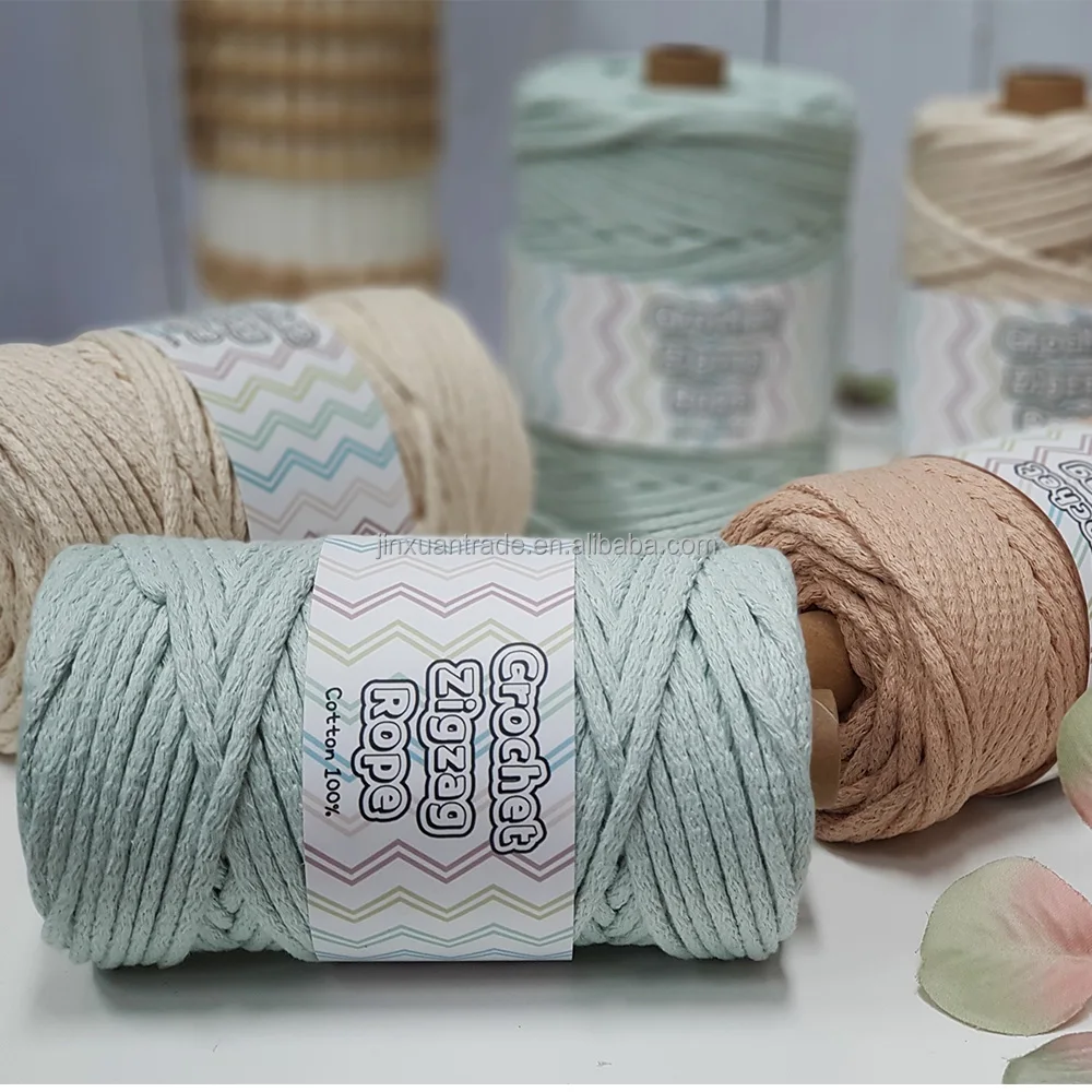 5MM 100%Cotton Crochet Zigzag Crochet Macrame Cord Bag Knitting Rope Crochet Yarn Weaving Supplies