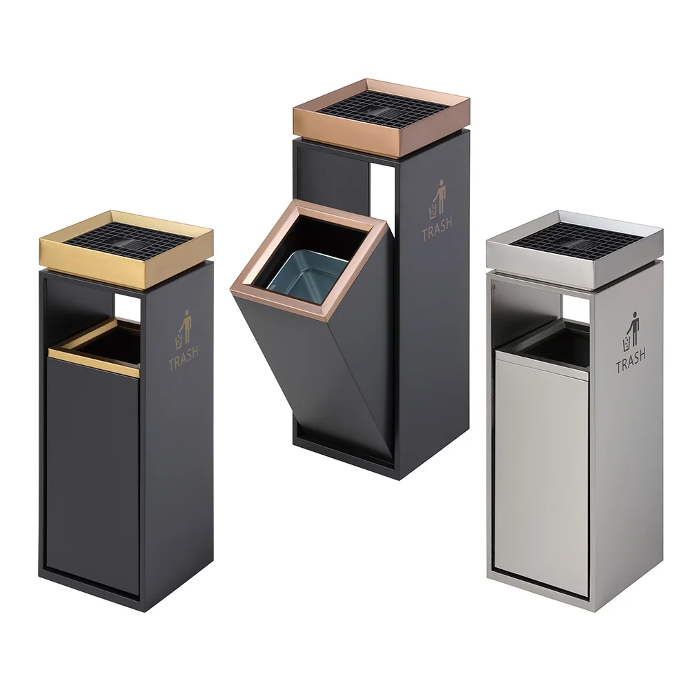 High quality stainless steel metal recycling bin ashtray set for garbage collection station