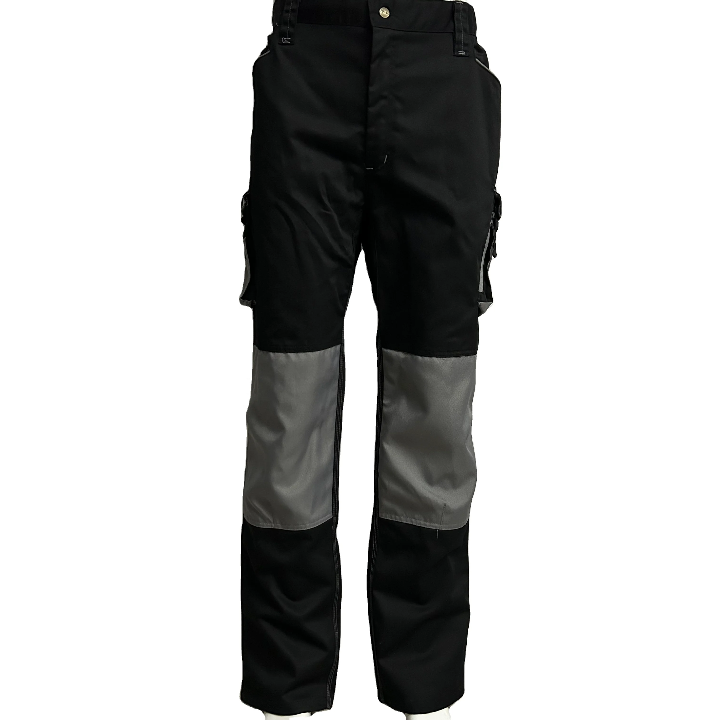 Heavyweight 100% Cotton Multi Pockets Work Trousers OEM Black Workwear Uniforms Custom Cargo Pants For Men With Knee Pads
