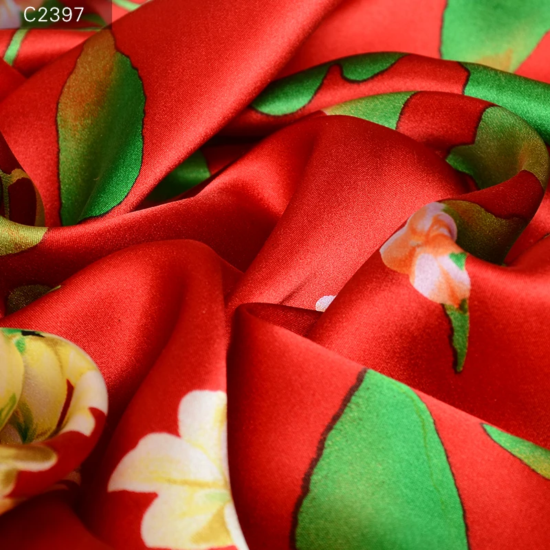 
chinese pattern elegant floral print crepe satin pure silk satin fabric for wedding dress 