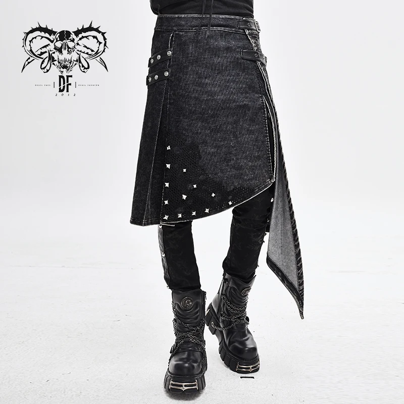  SKT102 punk rock adjusted waist distressed corduroy spiked wrapped men kilts with