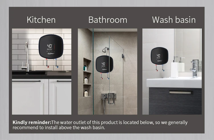 2019 New Design Kitchen Bathroom Hot Shower Electric Tankless Water Heater