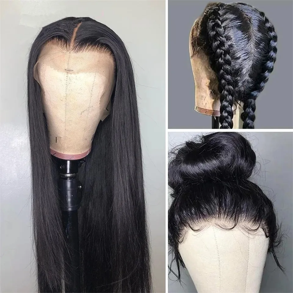 Wholesale Super Double Drawn Bone Straight Lace Frontal Wig Transparent Lace Human Hair Front Wig For Women 30 Inch Long Closure