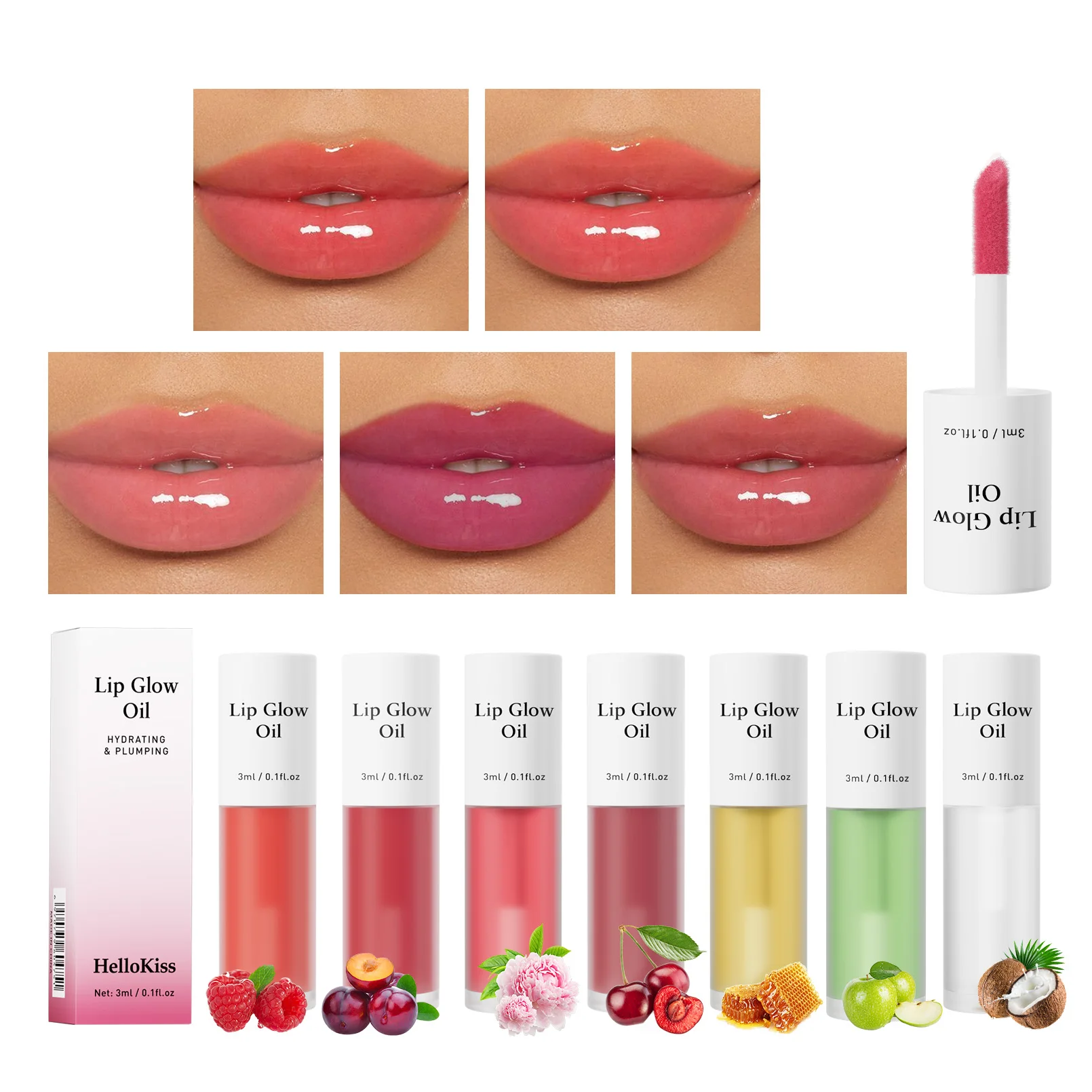 24-Hour High Shine Gloss Lip Glow Oil Mineral and Herbal-Based Lip Oil with Brush Applicator Fruit Moisturizing Lip Oil