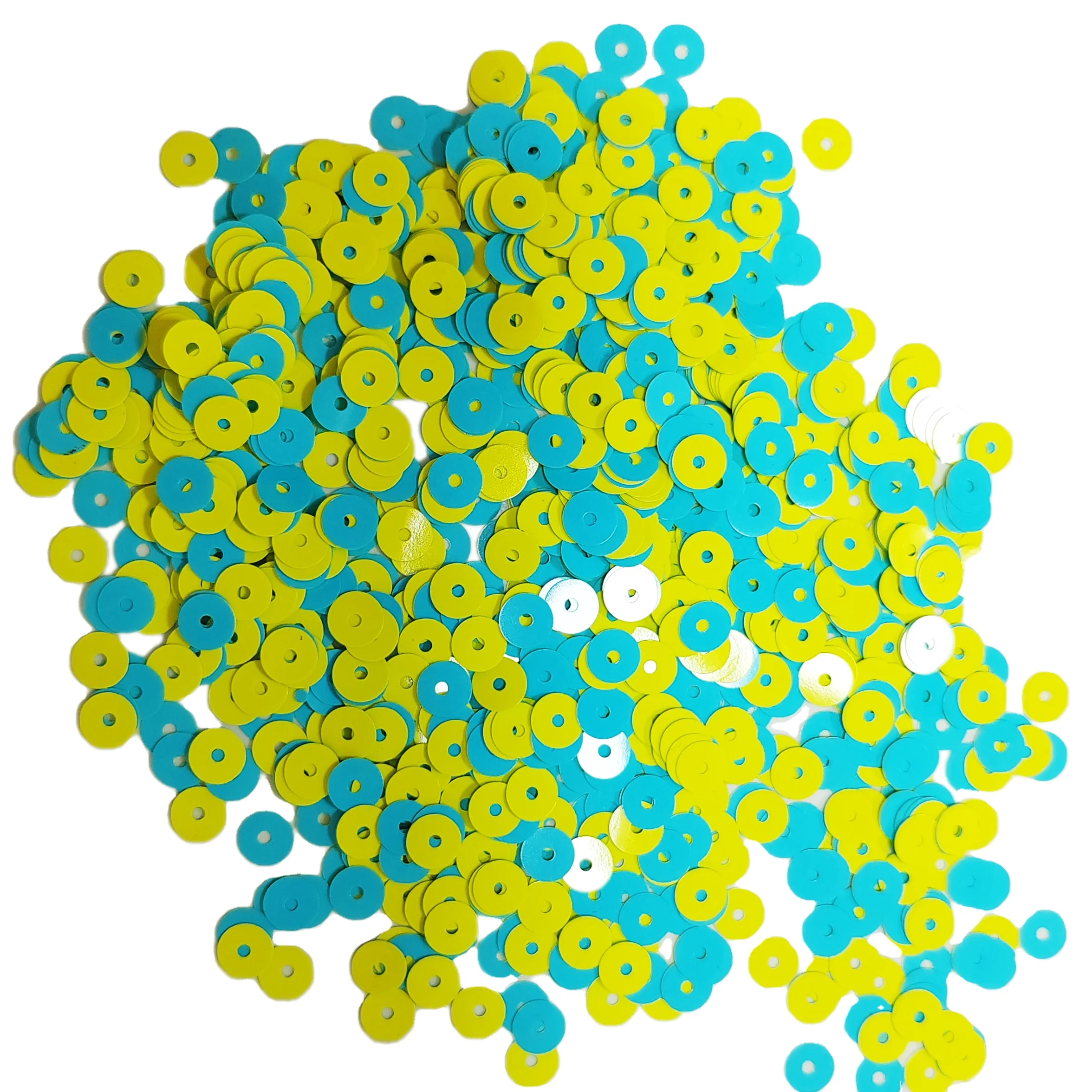 Fresh color scheme yellow and green round size with hole loose sequin PET material