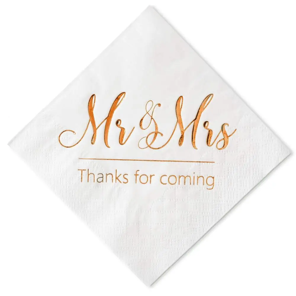  Свадебные салфетки Mr и Mrs розовые золотые Коктейльные с напитками десертные для украшения свадебного стола товары помолвки