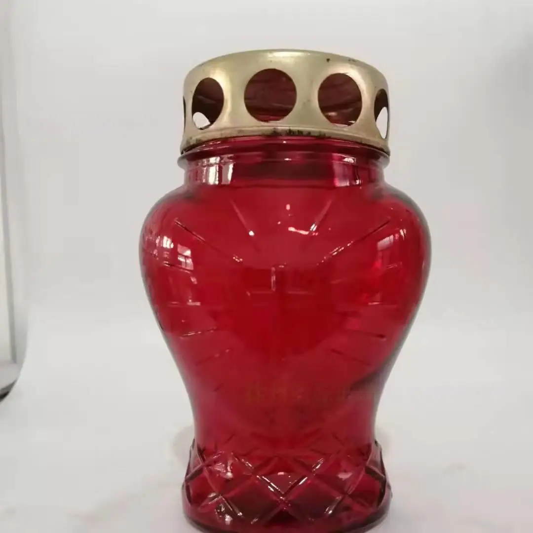 Outdoor Use Glass Jar with metal hole lids  church prayer cemetery graveyard candle jar