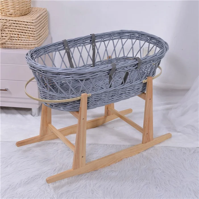 Eco-friendly Materials Handled Natural Woven White Baby Wicker Moses Basket For Sleeping