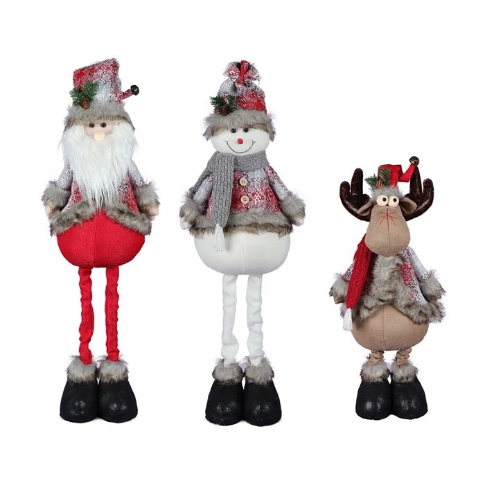 32 inch indoor red and grey christmas decorations doll plush santa snowman reindeer with telescopic legs
