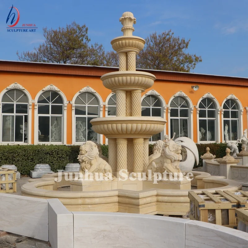 European Style Large Outdoor Marble Stone Fountain With Lion Statues