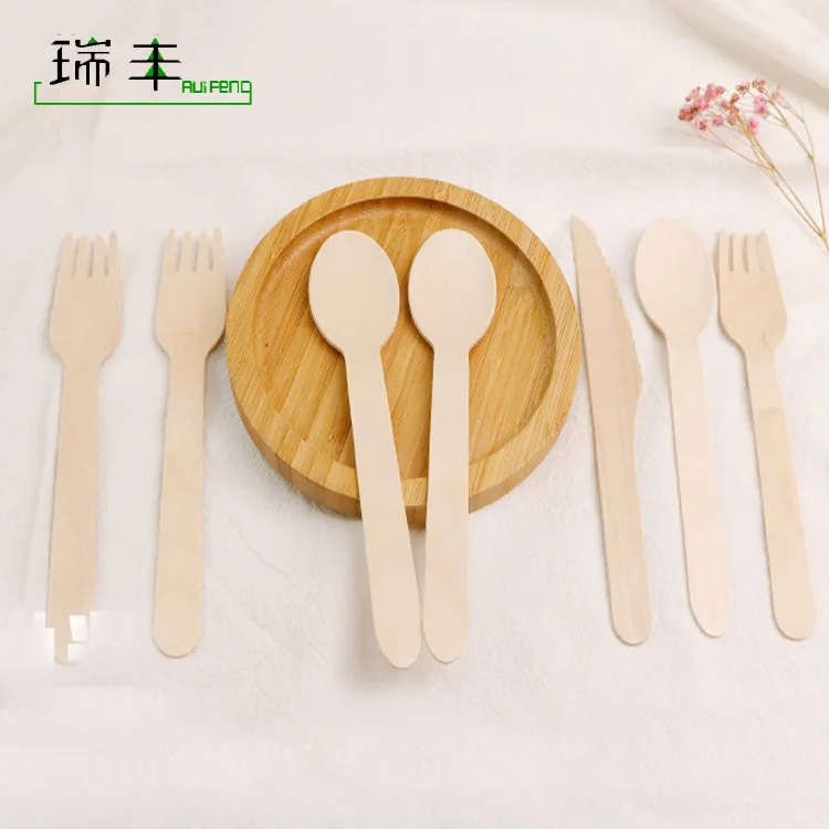 Wholesale natural biodegradable birch wood spoon/forks/knives disposable wooden cutlery
