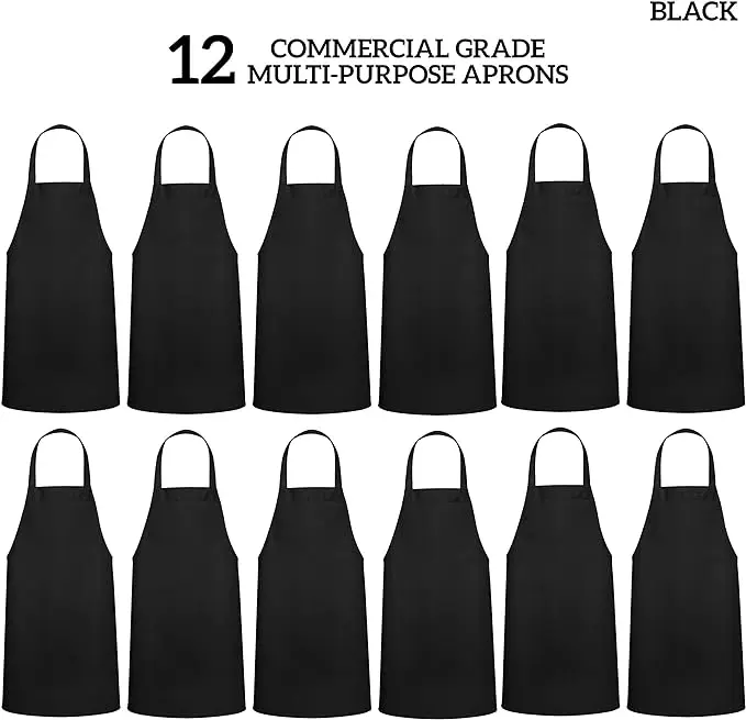 wholesale cheap custom full length bib black dishwasher apron kitchen polyester cotton fabric chef cooking apron two pocket logo