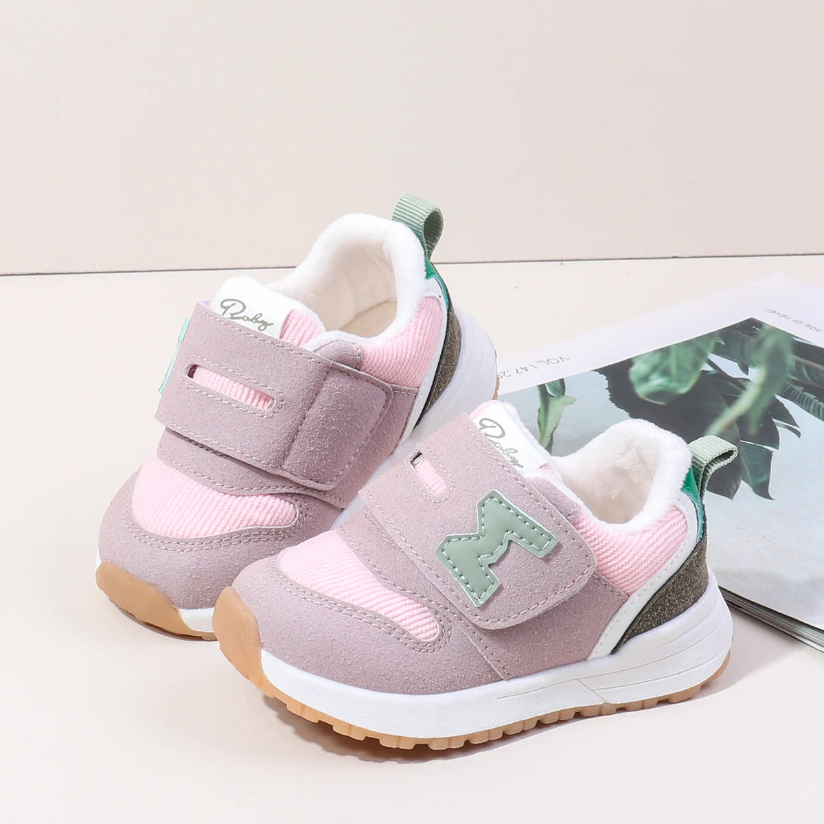 High Quality Baby and Toddler Casual Sneakers Spring/ Autumn Anti-Slip Flat Shoes with Rubber Sole Plush Lining PU/EVA Insole