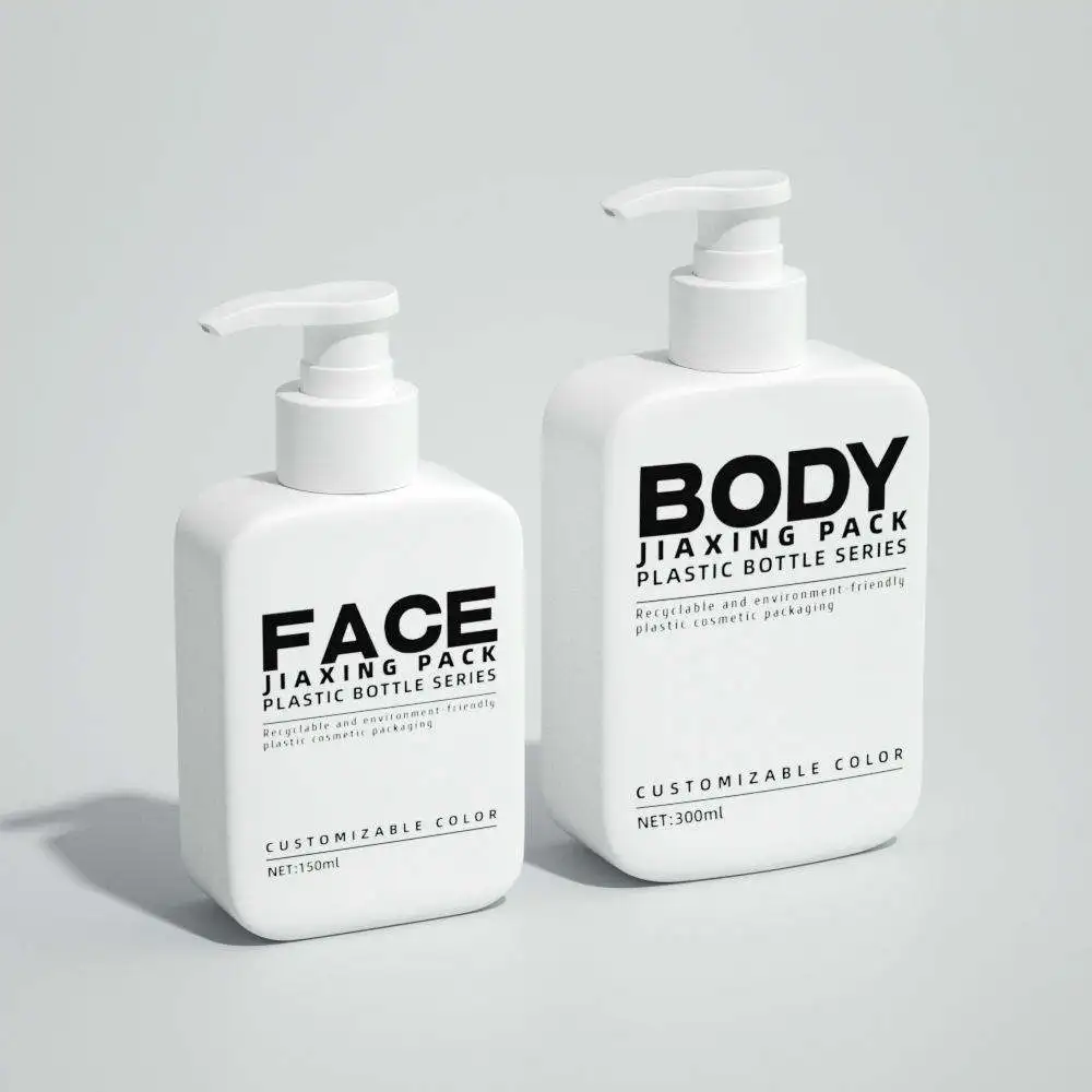 Plastic Cosmetic Packaging Bottle for Shampoo Flat Shape Cosmetic Lotion Foam Pump Plastic Bottle 300ml