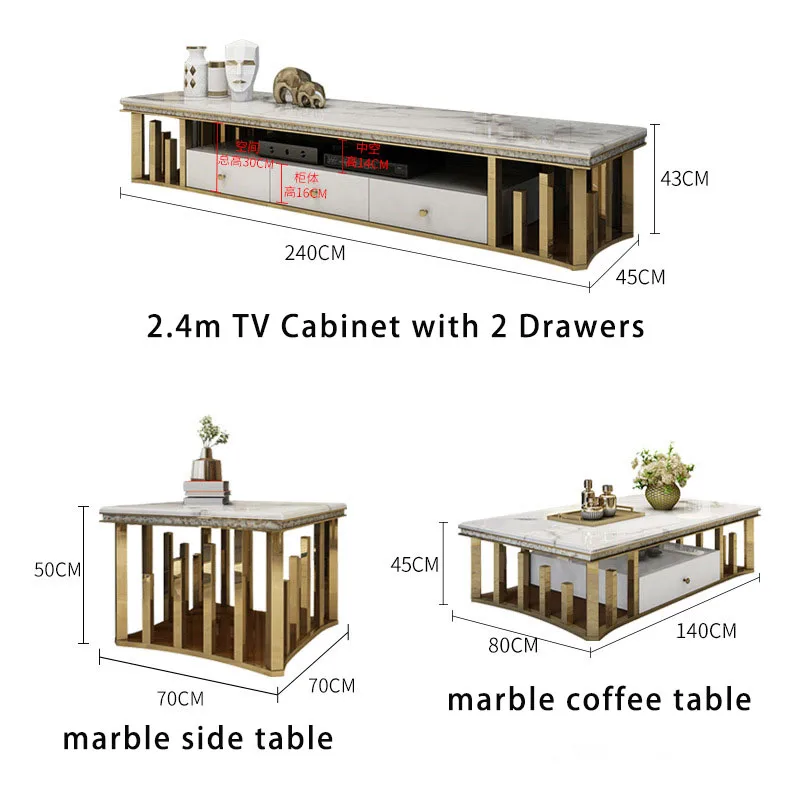 New European and American popular luxury golden stainless steel marble console tables modern