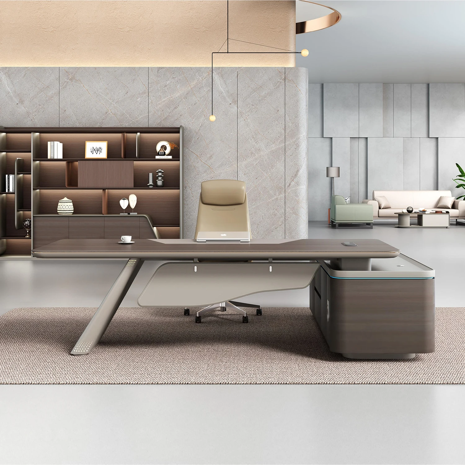 Modern Office Furniture President Executive Desk with Small Storage Cabinet