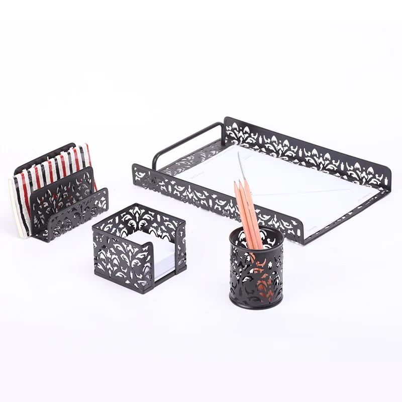 
Wholesale desktop 5 piece office school supplies metal stationery set with painted design 
